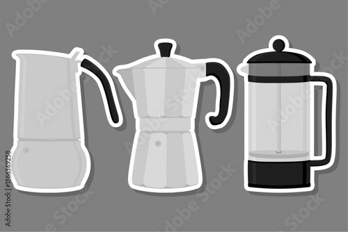 big colored set different types coffee pots