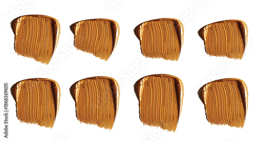 Set of Luxury Golden Liquid Foundation Swatches Grid, Cosmetic Cream Texture Samples Isolated on White Background