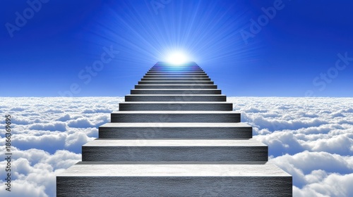 Stairway to Light Above Clouds Symbolizing Hope, Ascension, and Spiritual Journey in Beautiful Sky Scene