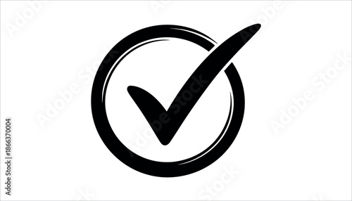 Black checkmark in circle check mark tick mark on white background