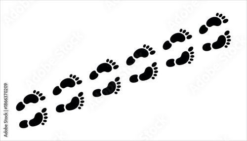Black footprints on white background walking footsteps black marks