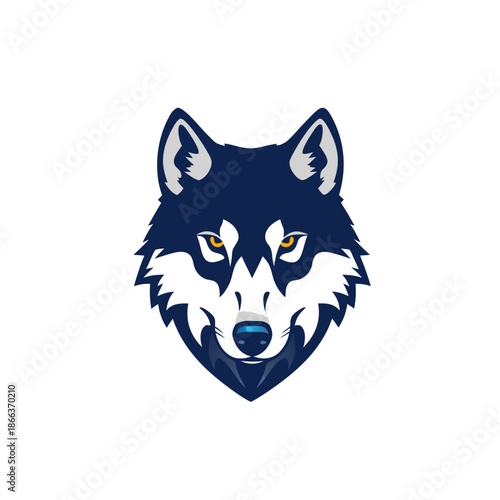 Fierce wolf head logo with piercing yellow eyes and sharp fur