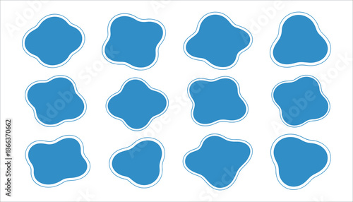 Blue cloud shapes with white outline on white background abstract