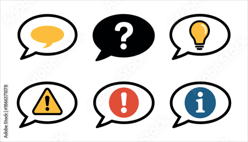Colorful speech bubbles with symbols for communication messaging warning