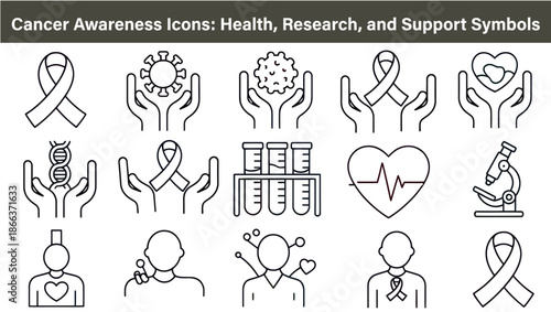 Cancer Awareness Icon Set Medical Support Research Vector Illustration