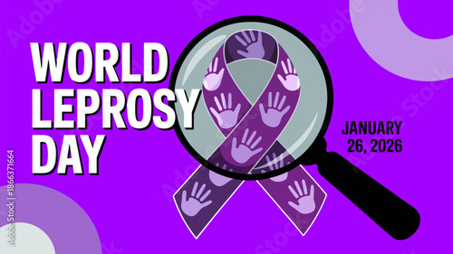 World Leprosy Day Purple Ribbon Magnifying Glass Awareness Vector Design