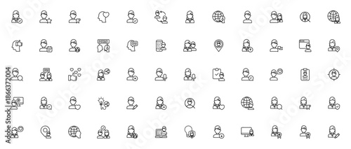 User profile icon set. People vector collection. Includes symbols for customer service, network, conversation, idea, search, smartphone, laptop, target and more. Editable stroke.