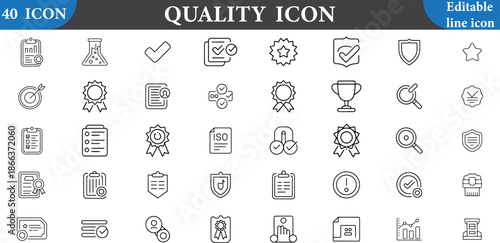 40 quality icon set editable line icon collection for certification and standard concepts