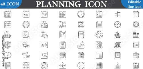40 planning icon set editable line icon collection for business strategy and organization concepts