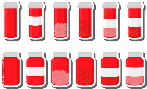 Big colored set different types of pills inside close jar