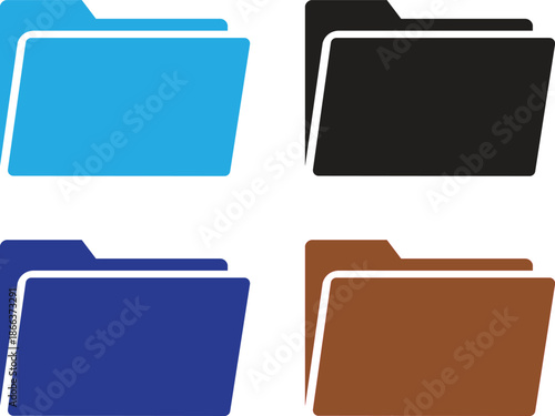 Folder Icon Set in Multiple Colors for File Management, Data Organization, User Interface, Business and Technology Design Use
