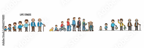 Pixelated Illustration Showing Sequence of Human Life Stages and Aging Process