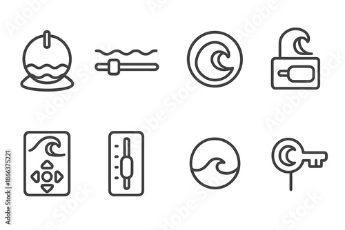 Surf Summit Controls. Line style icons of surf summits as controls: crest knob, wave slider, ocean command dial, surf top switch,