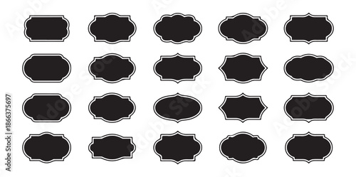Horizontal vintage oval label frames vector set decorative packaging sticker badges collection antique silhouette