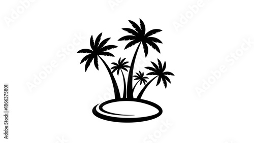 Tropical Island with Multiple Palm Trees Silhouette Vector Isolated on White Background