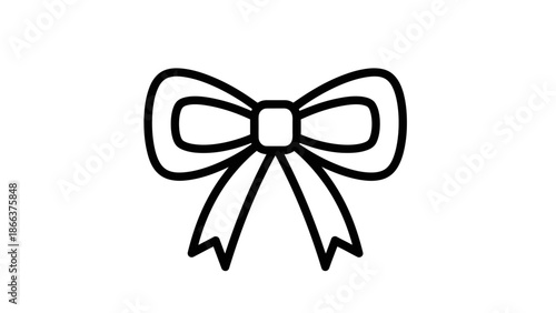 Elegant Outline Ribbon Bow Tied on Isolated White Background