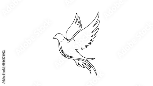 Elegant Flying Dove Line Art, Isolated White Background