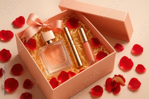 Luxury Makeup Flat Lay with Cosmetic Products on Soft Neutral Background