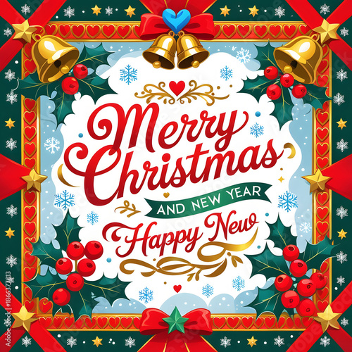 Christmas greeting card vector design merry Christmas and happy new year greeting text
