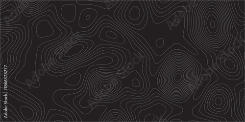 Abstract white on black background Topographic line map pattern. Contour elevation topographic and textured Background Modern design with black background with topographic wavy patted.	
