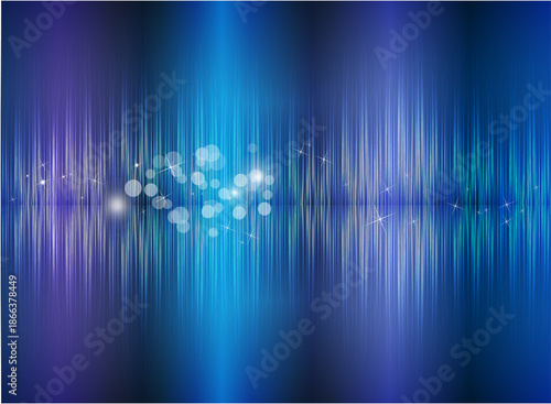 Digital Blue Audio Sound Wave with Glow Effects, with white bokeh light circles and sparkling star elements for a futuristic, tech-oriented look
