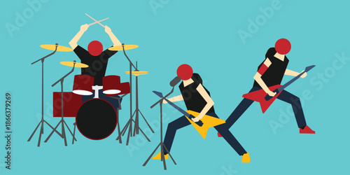 Simple flat design of band characters. vocalist, guitarist, and drummer