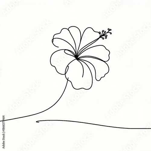Minimalistic line art of a hibiscus flower on white background  
