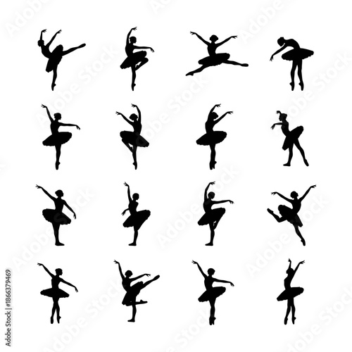 Graceful Ballet Dancers Silhouettes in Various Poses