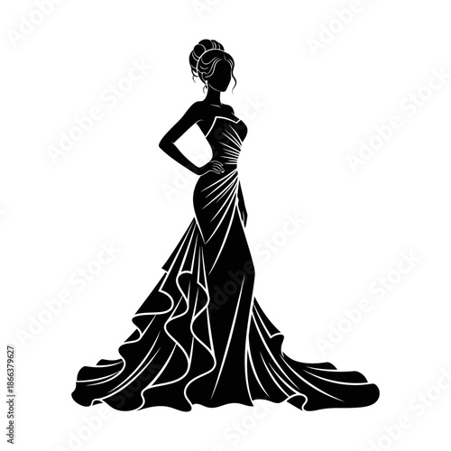 Elegant woman in black dress posing in silhouette