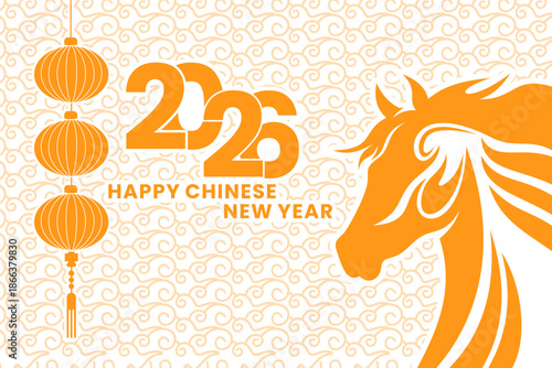 Chinese new year white background illustration with simple horse, Happy Chinese new year vector design.