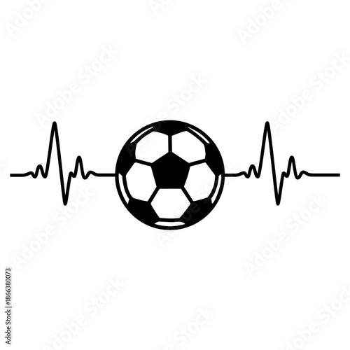 Soccer ball with heartbeat pulse line, minimalist sports and fitness concept illustration. Perfect for football fans, athletic branding, health motivation, sports apparel, and active lifestyle designs