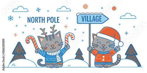 Festive cats welcome visitors to the north pole village this winter season