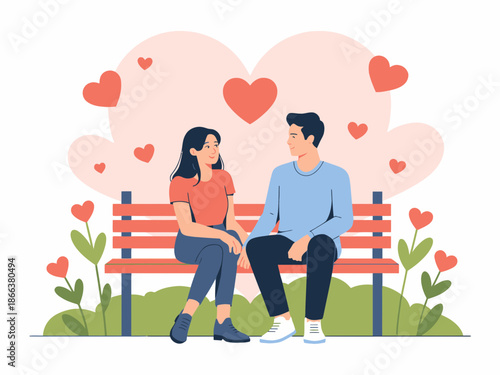 Couple sharing a romantic moment on a park bench
