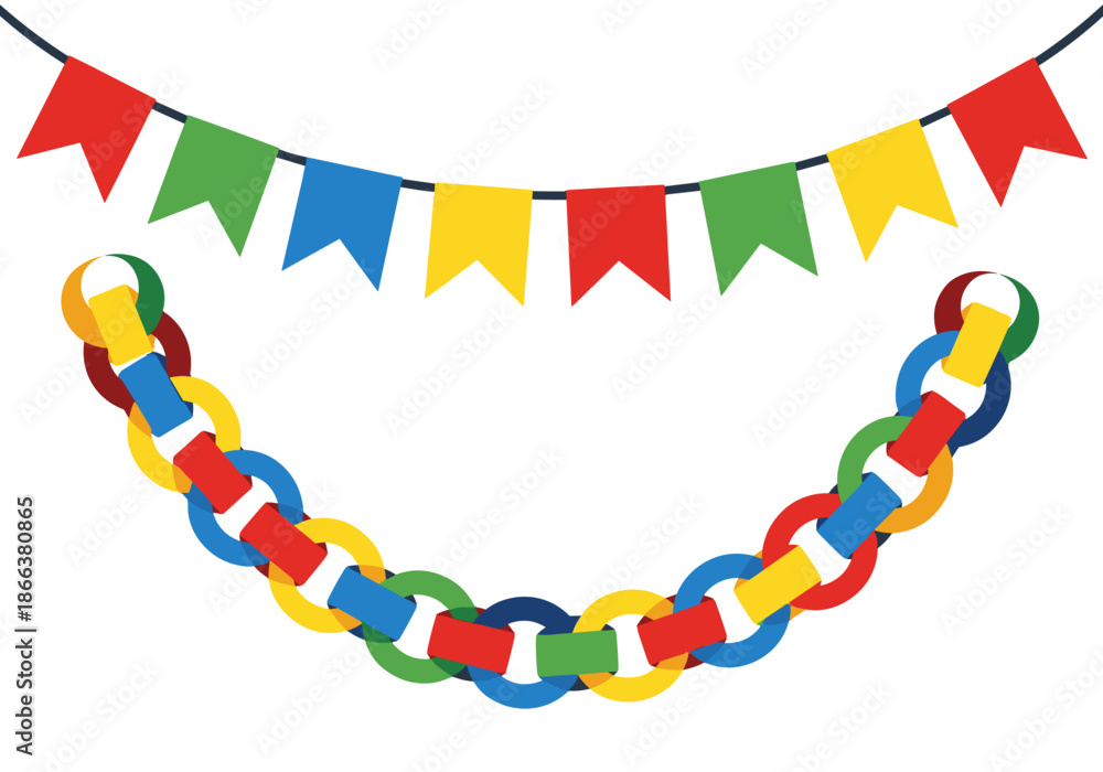 Obraz premium Colorful garland and paper chain decorations for festive parties 