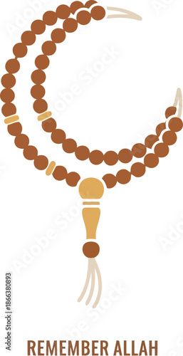 Ramadan Vector Tasbih Crescent Moon Islamic Prayer Beads Illustration for Spiritual Decor