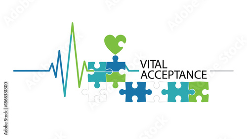 A vector graphic illustration of a heart rate line and puzzle pieces forming a symbol for vital acceptance