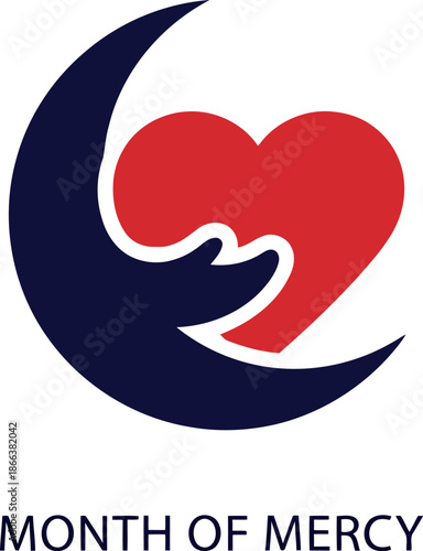 Ramadan Vector Illustration with Crescent Moon and Heart Symbolizing Mercy and Compassion