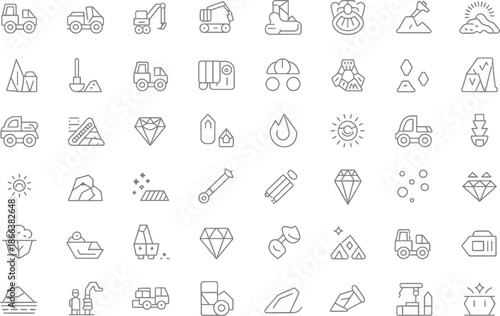 Collection of various icons representing nature, industry, and geometry

