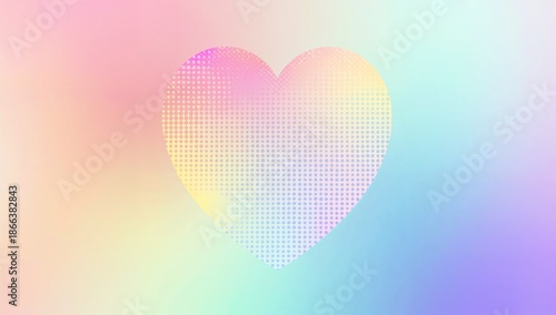 Soft pastel gradient heart with halftone dot texture on a smooth rainbow background, conveying love, romance, positivity, and modern abstract design, ideal for Valentine, branding, or creative project
