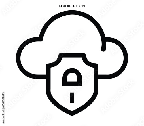 Secure cloud storage concept a shield with a lock inside a cloud outline icon