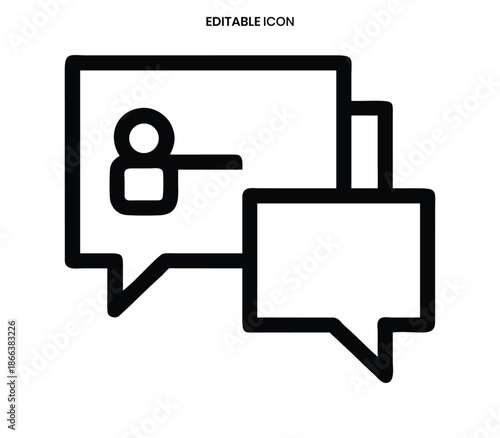 Simple black and white outline of a speech bubble with the number eight inside it