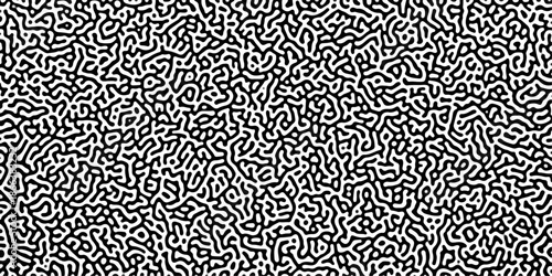 Turing reaction diffusion monochrome seamless pattern with chaotic motion .Linear design with biological shapes. Organic lines in memphis. abstract turing organic wallpaper background .	
