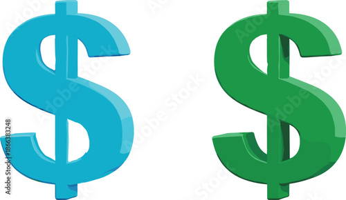3D dollar currency symbols in blue and green colors representing finance money investment and business concept isolated on white background vector illustration