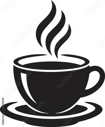 Minimalist Silhouette of a Hot Steaming Cup of Coffee or Tea on a Saucer