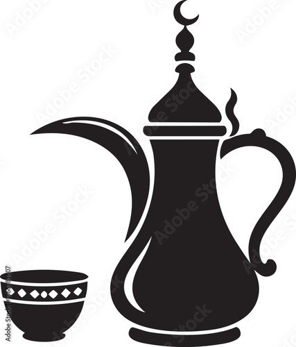 Traditional Arabic Coffee Pot Dallah and Cup Silhouette Representing Hospitality