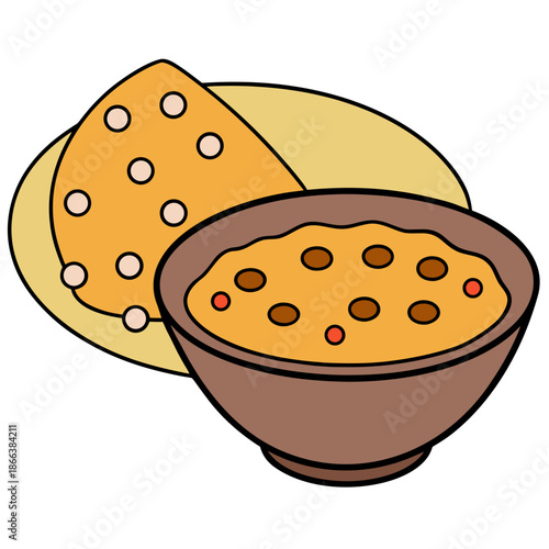 A Bowl of Lentil Dal with Roti on a White Background