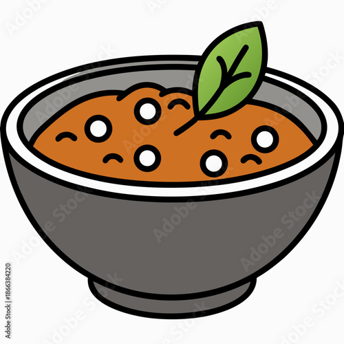 A Bowl of Spicy Lentil Dal with Herb Leaf Illustration