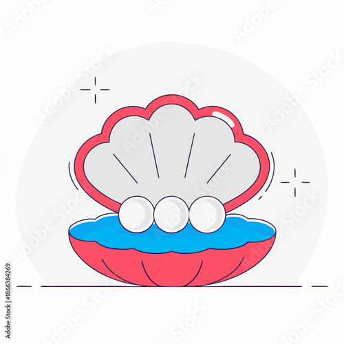 A Clamshell with Pearls Depicted in Simple Vector Art
