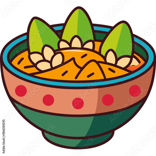 A colorful bowl of vegetable biryani dish with garnish