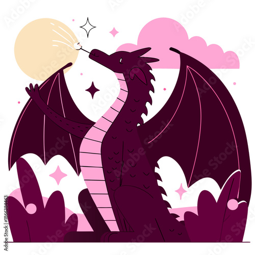 A Friendly Dragon Blowing Sparkly Embers In The Day